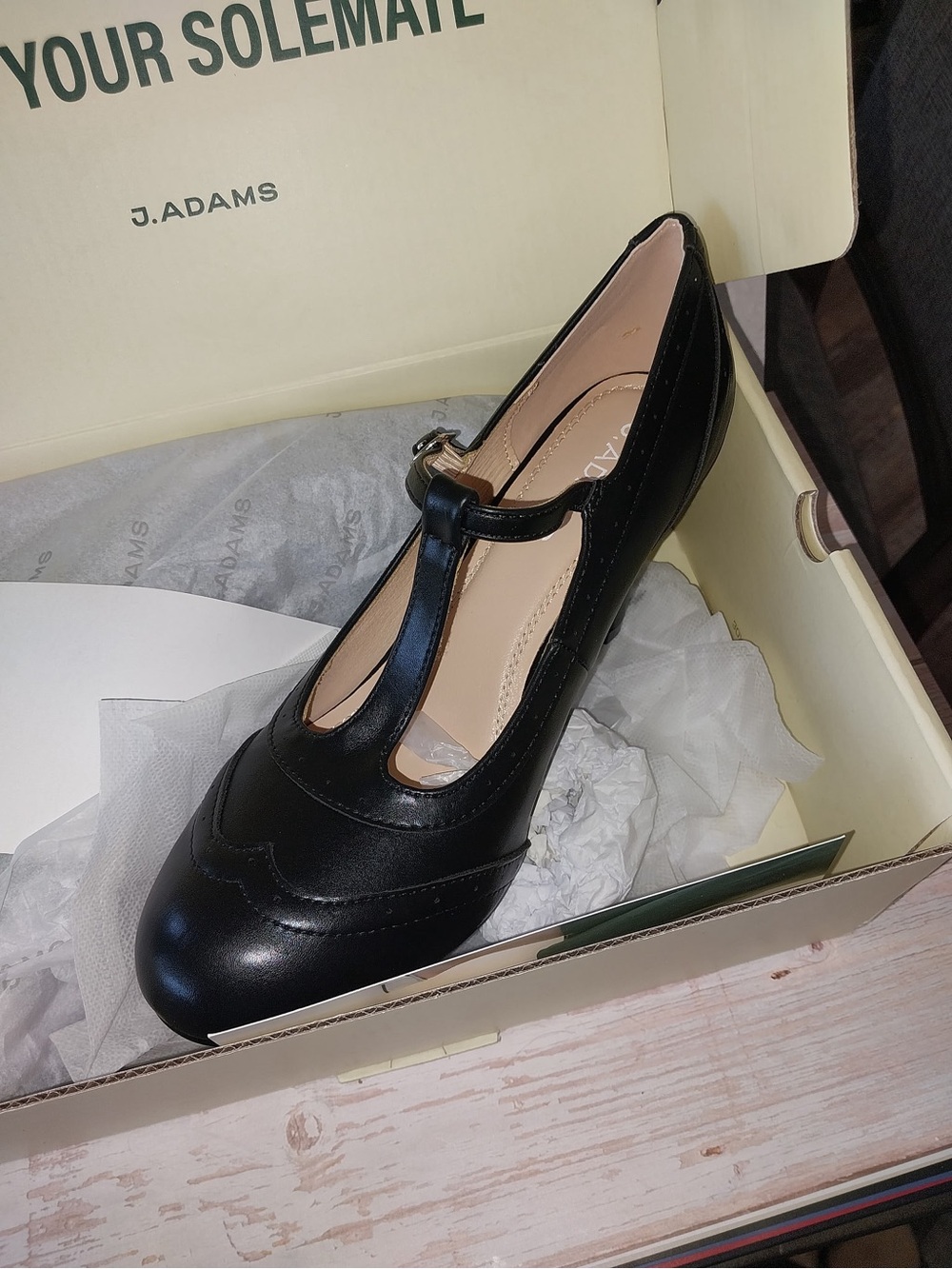 J. Adams Black T-Strap Round-Toe Heel